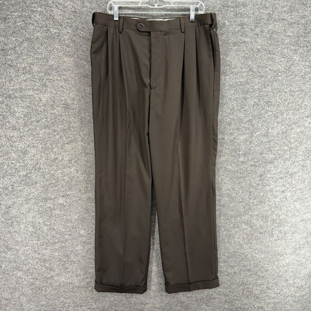 Giorgio De Paoli Dress Pants Men 36 Brown High Rise Pleated Cuffed Straight